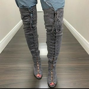 NEW! BETANI GREY FAUX SUEDE LACE UP BOOTS